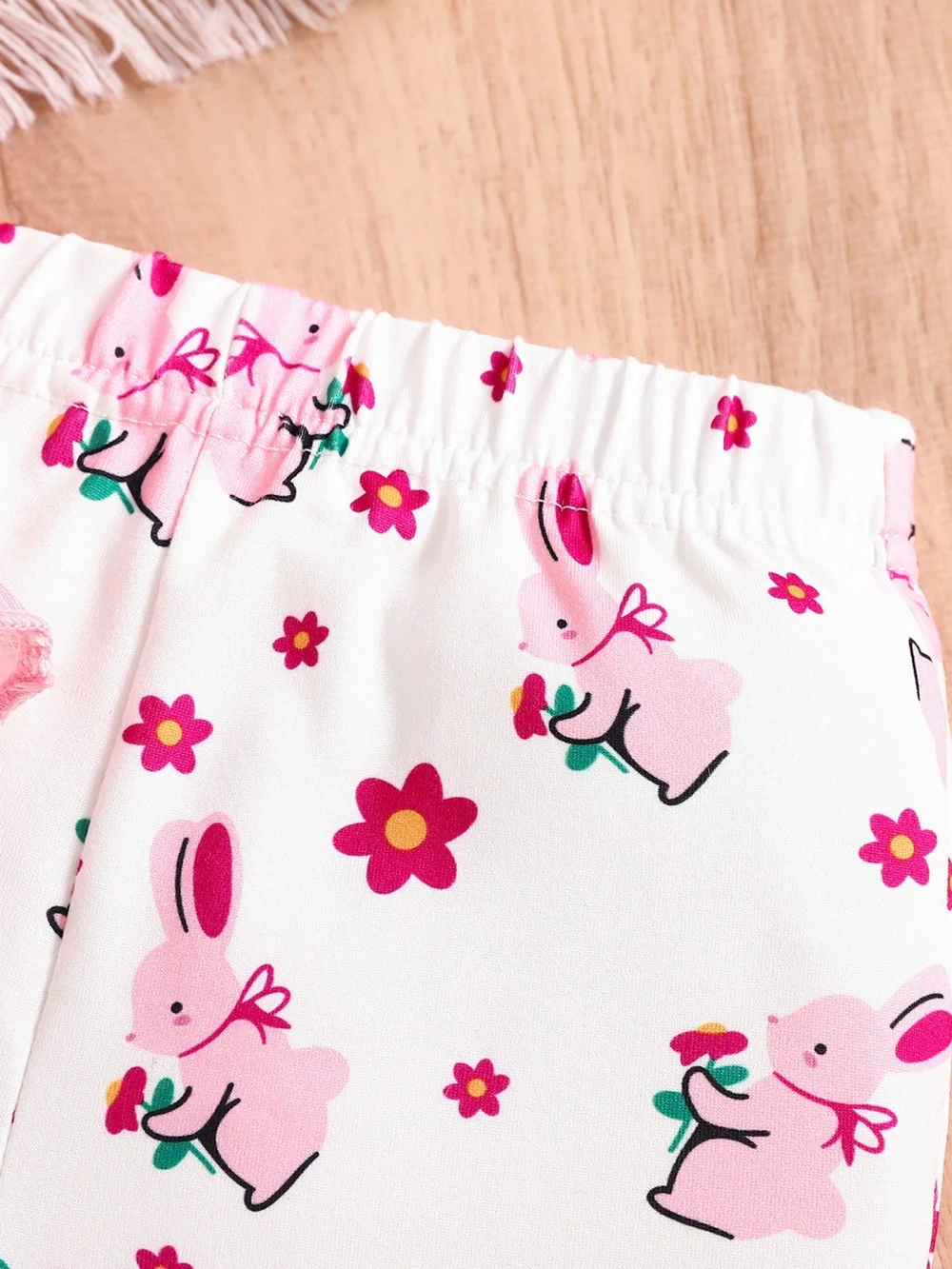 Pink Ruffle Tank & Bunny Print Flared Leg Set